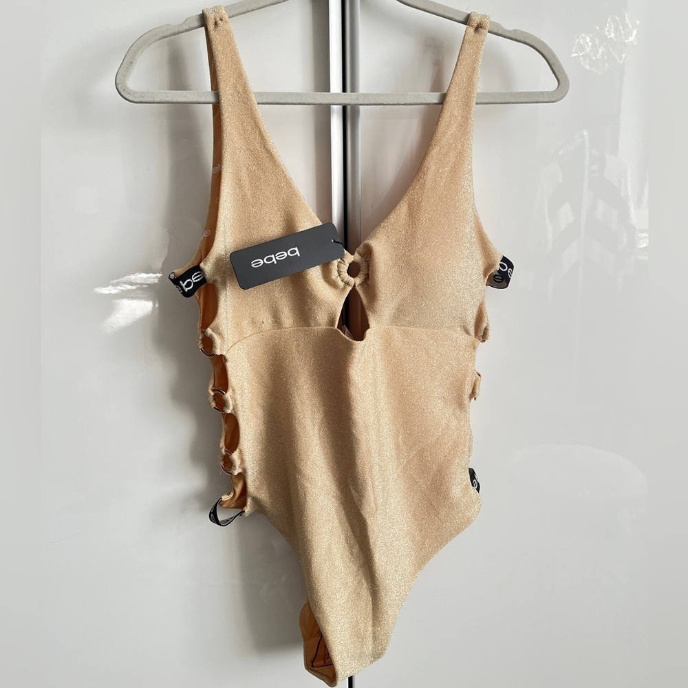 HOST PICK ⭐️ BEBE NWT Gold Metallic Cut-Out One Piece Swimsuit, Size XL